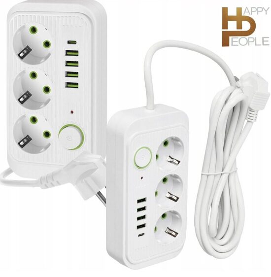 Prailgintas elektros laidas su papildomais kištukais, 2 metrai